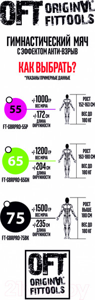 Изображение товара Фитбол гладкий Original FitTools FT-GBPRO-75BK (черный)