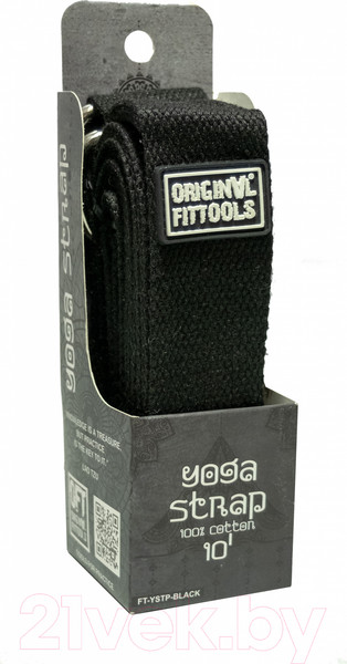Изображение товара Ремень для йоги Original FitTools FT-YSTP-BLACK (304см, черный)
