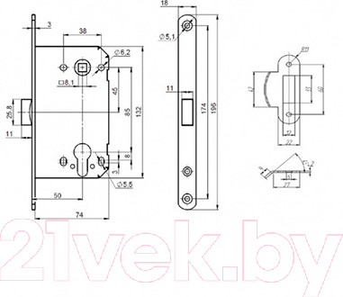 Изображение товара Замок врезной Та самая дверь Врезан в блок хром (замок/накладка на цилиндр/цилиндр кл/кл)