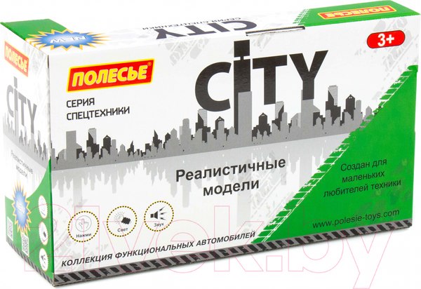 Изображение товара Мусоровоз игрушечный Полесье Сити коммунальный со светом и звуком / 86389 (инерционный, зеленый)