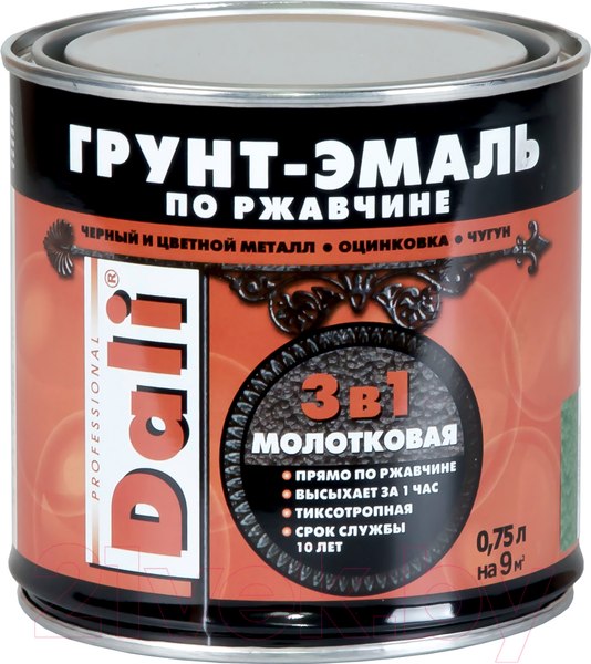 Изображение товара Эмаль DALI Молотковая по ржавчине 3 в 1 (750мл, серый)