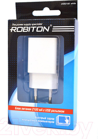 Изображение товара Адаптер питания сетевой Robiton USB2100 White BL1