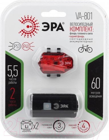 Изображение товара Фонарь для велосипеда ЭРА Вело 2 в 1 VA-801 / Б0039624