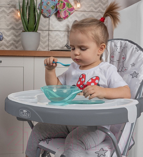 Изображение товара Стульчик для кормления Polini Kids 252 Бегемотик / 0002354-03 (серый)