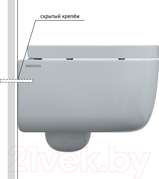 Изображение товара Унитаз подвесной Berges Ego Rimless 49 / 082122 (с сиденьем дюропласт и микролифтом)