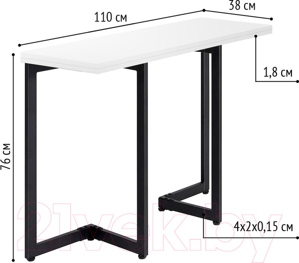 Изображение товара Обеденный стол Millwood Арлен 1 38/76x110x76 (белый/металл черный)