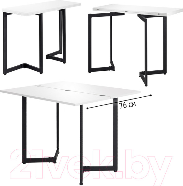 Изображение товара Обеденный стол Millwood Арлен 1 38/76x110x76 (белый/металл черный)