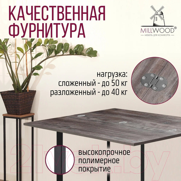 Изображение товара Обеденный стол Millwood Арлен 3 147x38-76x76 (сосна пасадена/металл черный)
