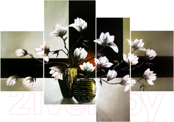 Изображение товара Картина модульная Декарт Белые цветы в вазе с золотом 8Л2023 (в раме)