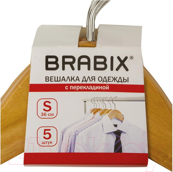 Изображение товара Набор деревянных вешалок-плечиков Brabix Стандарт р.36-40 / 601160 (5шт, сосна)