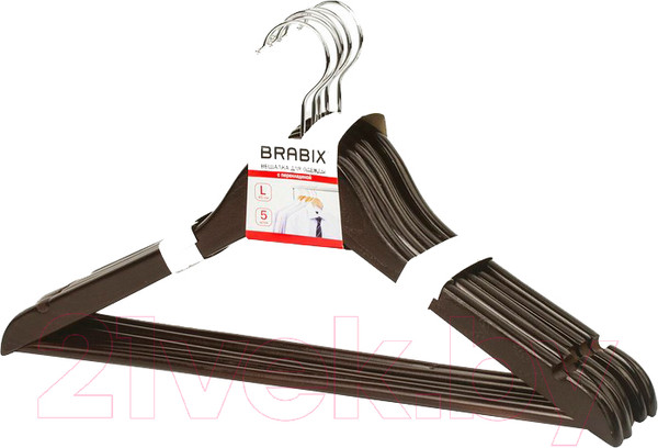 Изображение товара Набор деревянных вешалок-плечиков Brabix Стандарт р.48-50 / 601162 (5шт, шоколад)