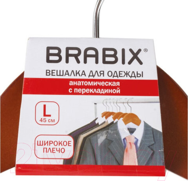 Изображение товара Деревянная вешалка-плечики Brabix Люкс р.48-50 / 601164 (вишня)