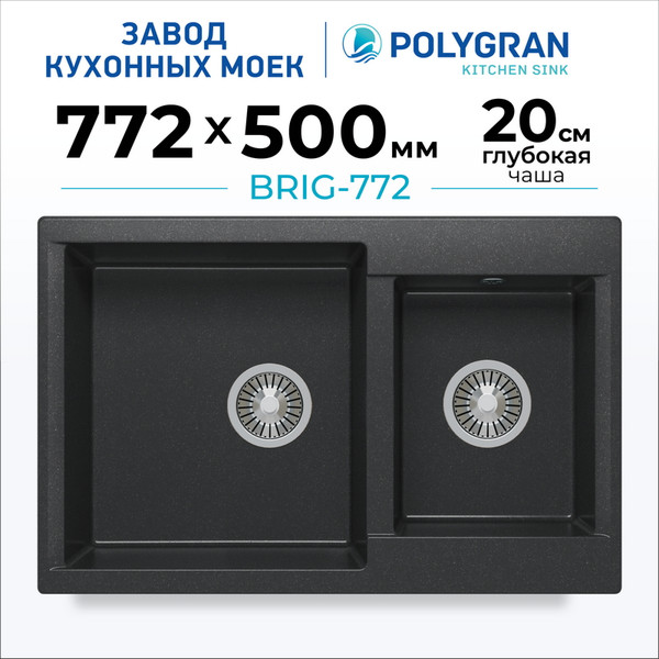 Изображение товара Мойка кухонная Polygran Brig-772 (черный)