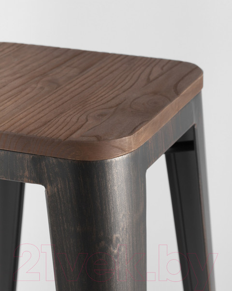 Изображение товара Табурет барный Stool Group Tolix Wood / YD-H765-W MS-01-1 (черный/патина золото/темное дерево)