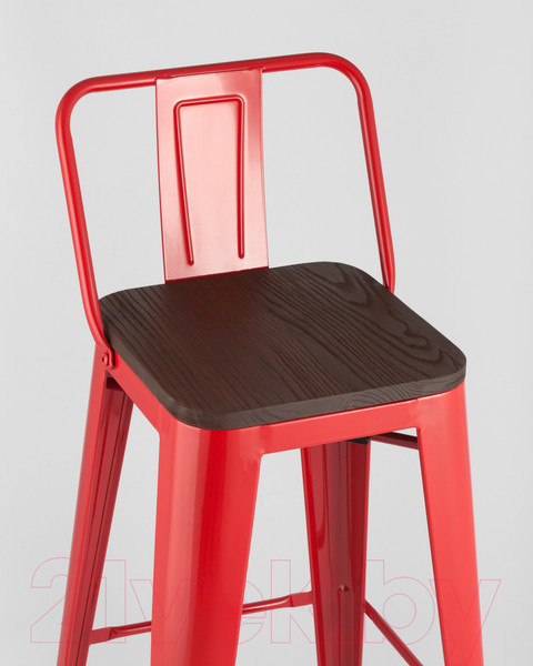 Изображение товара Стул барный Stool Group Tolix Wood со спинкой / YD-H765E-W LG-03 (красный глянцевый/темное дерево)