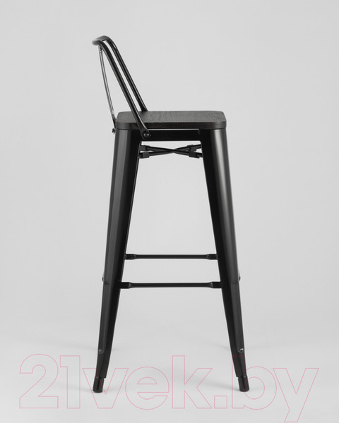 Изображение товара Стул барный Stool Group Tolix Wood со спинкой / YD-H765E-W LG-01 (черный глянцевый/темное дерево)