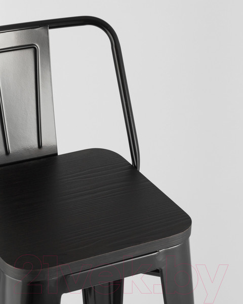 Изображение товара Стул барный Stool Group Tolix Wood со спинкой / YD-H765E-W LG-01 (черный глянцевый/темное дерево)