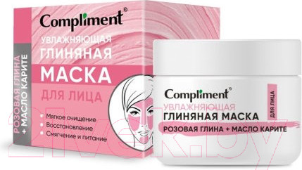 Изображение товара Маска для лица кремовая Compliment Увлажняющая глиняная с розовой глиной и маслом (50мл)
