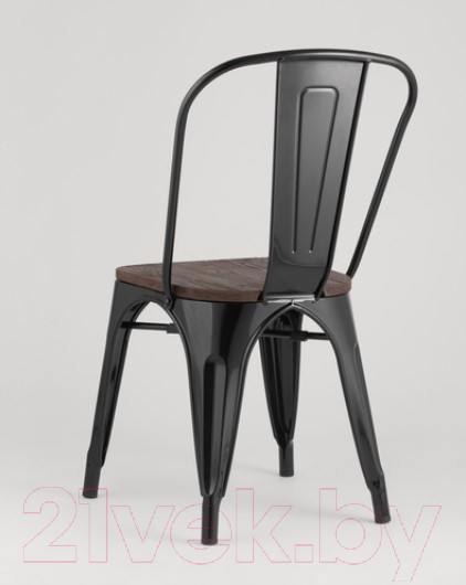 Изображение товара Стул Stool Group Tolix Wood / YD-H440B-W LG-01 (черный глянцевый/темное дерево)