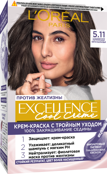 Изображение товара Крем-краска для волос L'Oreal Paris Color Excellence Cool Creme 5.11 (ультрапепельный светло-каштановый)