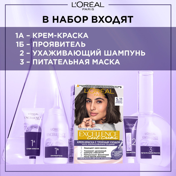 Изображение товара Крем-краска для волос L'Oreal Paris Color Excellence Cool Creme 7.11 (ультрапепельный русый)