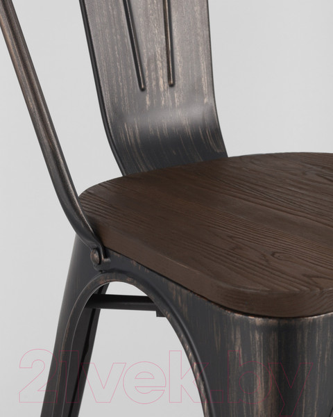 Изображение товара Стул Stool Group Tolix / YD-H440B-W MS-01-1 (черный/патина золото/темное дерево)