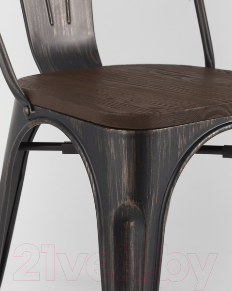 Изображение товара Стул Stool Group Tolix / YD-H440B-W MS-01-1 (черный/патина золото/темное дерево)