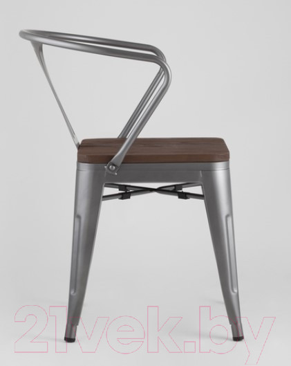 Изображение товара Стул Stool Group Tolix Arm Wood / YD-H440AR-W YG-15 (серебристый матовый/темное дерево)