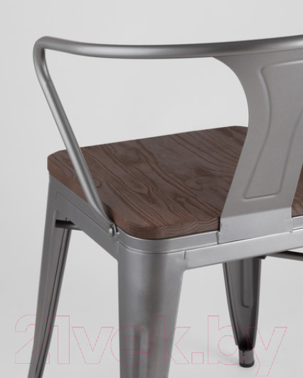Изображение товара Стул Stool Group Tolix Arm Wood / YD-H440AR-W YG-15 (серебристый матовый/темное дерево)