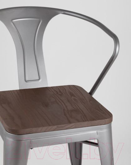 Изображение товара Стул Stool Group Tolix Arm Wood / YD-H440AR-W YG-15 (серебристый матовый/темное дерево)