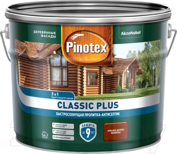 Изображение товара Антисептик для древесины Pinotex Classic Plus 3в1 (9л, красное дерево)