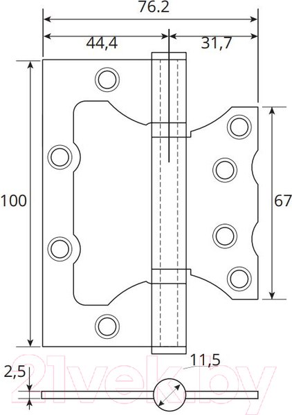 Изображение товара Комплект петель дверных VELA 100x75x2.5-2BB накладная (2шт, хром)