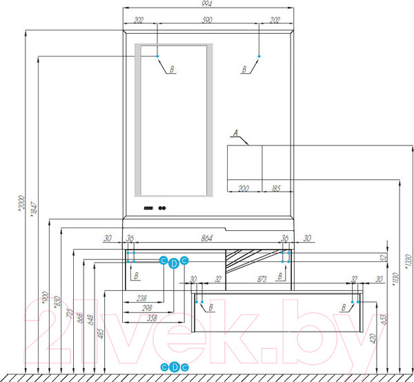 Изображение товара Тумба с умывальником Акватон Сакура 100 (1A2349K1SKW80)