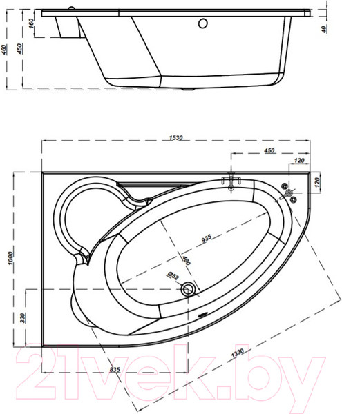 Изображение товара Ванна акриловая Cersanit Kaliope 153x100 L / 63441