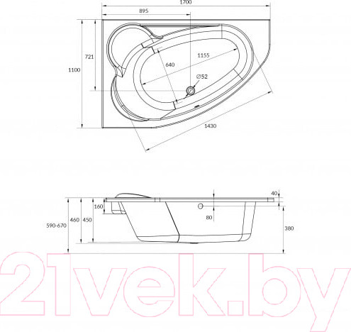 Изображение товара Ванна акриловая Cersanit Kaliope 170x110 L / 63443