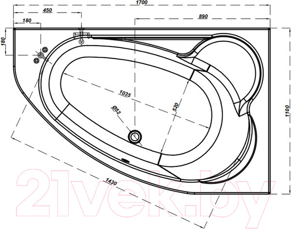 Изображение товара Ванна акриловая Cersanit Kaliope 170x110 R / 63444
