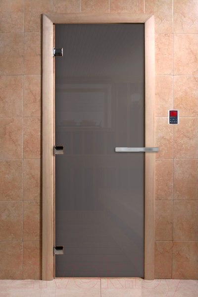 Изображение товара Стеклянная дверь для бани/сауны Doorwood Сумерки 190х70 (графит/листва)