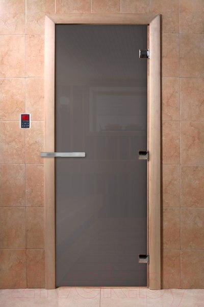 Изображение товара Стеклянная дверь для бани/сауны Doorwood Сумерки 190х70 (графит/листва)