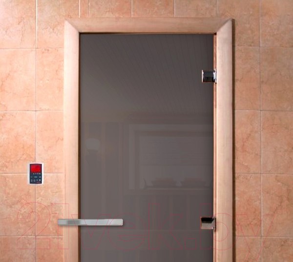 Изображение товара Стеклянная дверь для бани/сауны Doorwood Сумерки 190х70 (графит/листва)