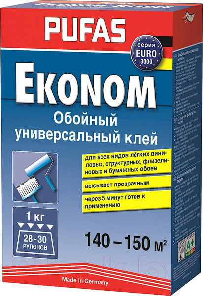 Изображение товара Клей для обоев Pufas Эконом Euro 3000 универсальный (1кг)