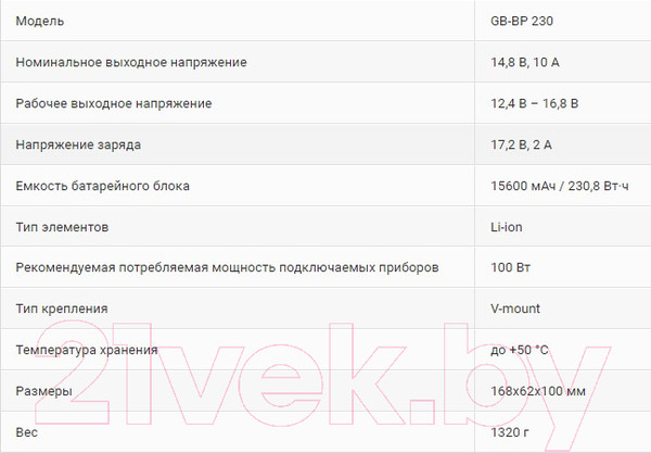 Изображение товара Аккумулятор для камеры GreenBean GB-BP 230 / 23761