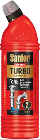 Изображение товара Средство для устранения засоров Sanfor Turbo Гель для прочистки канализационных труб (750мл)