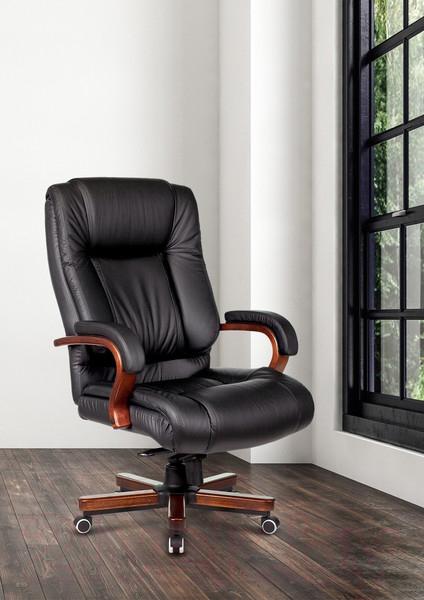 Изображение товара Кресло офисное Бюрократ Т-9925WALNUT/BLACK (черный/кожа крестовина дерево)