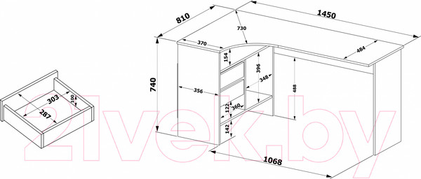 Изображение товара Компьютерный стол Сокол-Мебель СПМ-25 (левый, белый)