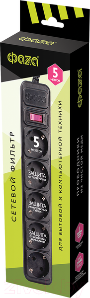 Изображение товара Сетевой фильтр Фаза FOP-05GS-500-bk / 5007666 (черный)