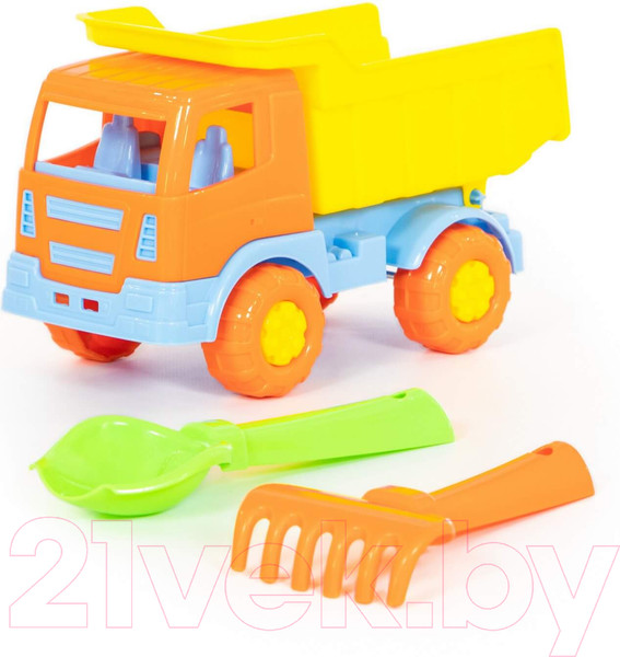 Изображение товара Набор игрушек для песочницы Полесье Самосвал Салют с совком и грабельками / 8991