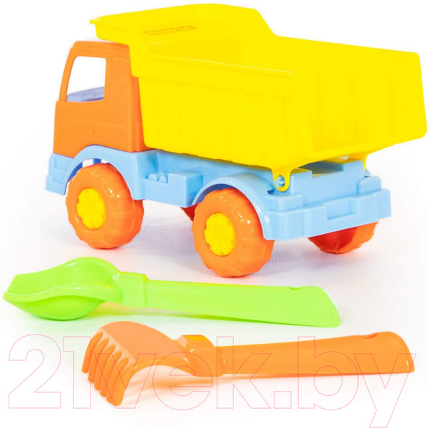 Изображение товара Набор игрушек для песочницы Полесье Самосвал Салют с совком и грабельками / 8991