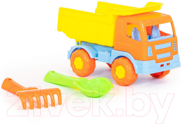 Изображение товара Набор игрушек для песочницы Полесье Самосвал Салют с совком и грабельками / 8991