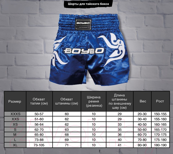 Изображение товара Шорты для бокса BoyBo Для тайского (XXS, синий)