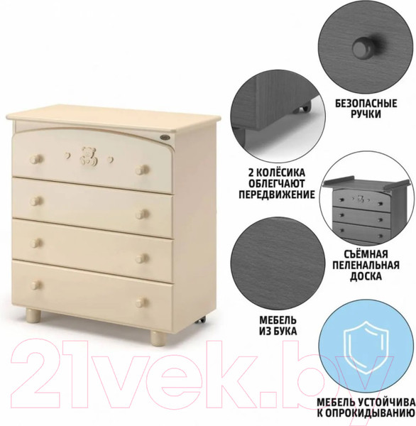 Изображение товара Комод пеленальный Nuovita Sorriso (слоновая кость)